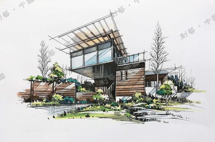 代画手绘效果图室内手绘环艺建筑景观园林快题设计马克笔作业速写_7折