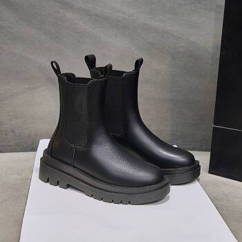 烟管靴女秋季烟筒靴直筒靴女鞋春秋新款马丁靴自然卷网红单靴清货显瘦