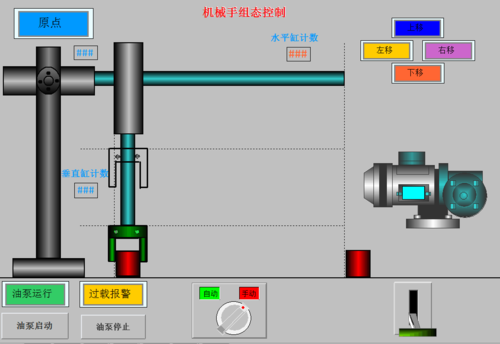 第一步我们建立了试验根文件,建立了组态王机械手主画面:画了底座