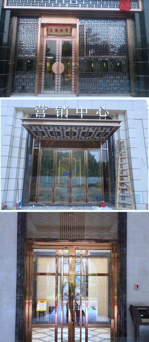 门_佛山工厂专业定制酒店会所售楼部304不锈钢金属钢化玻璃地弹大门