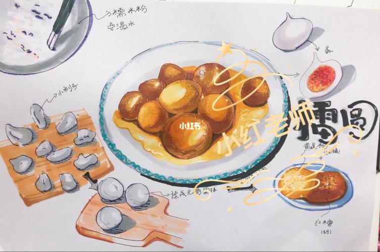 临海小吃-擂圆-冬至圆马克笔手绘_小吃_手绘_马克笔_文化_绘画