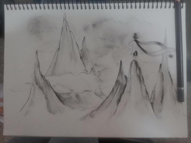 用铅笔画山水画,也很费劲诶