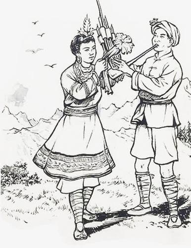 中国风山水苗族吹芦笙