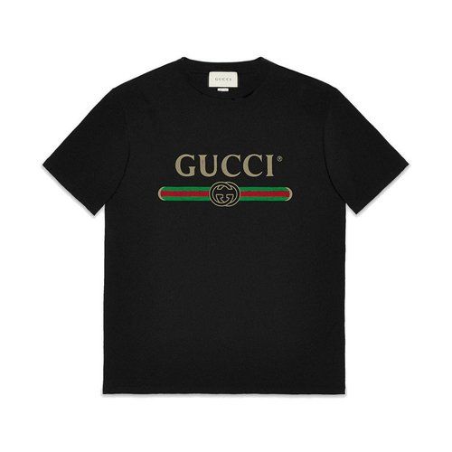 【包税】gucci/古驰  经典款女士黑色印花字母大码短袖t恤457095x5l
