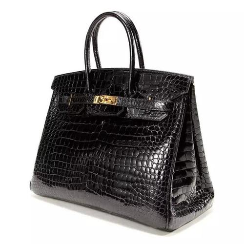 hermes黑色鳄鱼皮金扣手提包birkin35