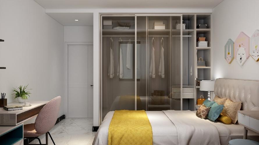 女儿房 嵌入式衣柜配上茶色透明玻璃移门,让收纳美观兼得.