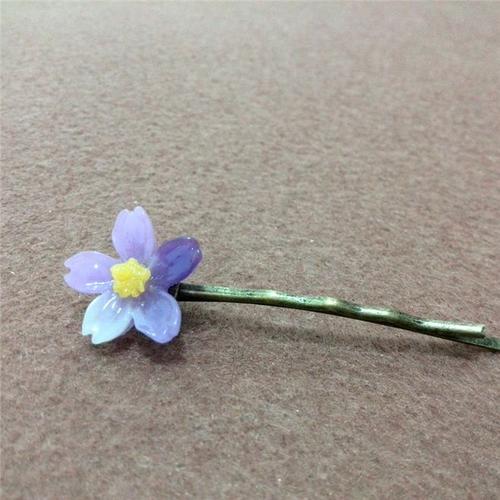 复古清新仿玉树脂花古铜发夹 渐变色樱花一字夹 森系花朵刘海夹