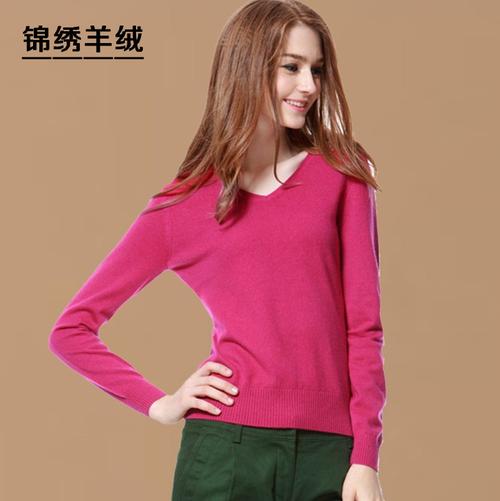 春装正品清仓 短款v领纯羊绒衫女式加工羊毛衫鸡心领套头针织毛衣