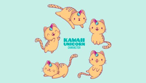 卡哇伊独角猫咪矢量素材(ai/eps/png)