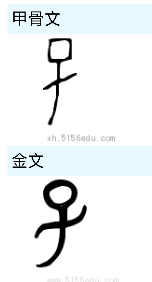 子字甲骨文,金文如下