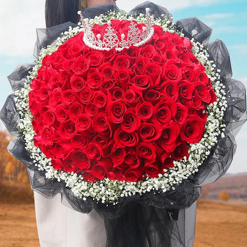 【鲜花猫】玫瑰花花束礼盒礼品鲜花520情人节母亲节礼物(康乃馨 满天