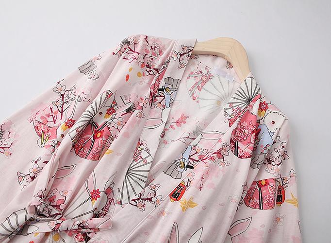 祈愿兔和服纯棉睡衣套装女春秋季日系全棉长袖和风浴衣哺乳家居服