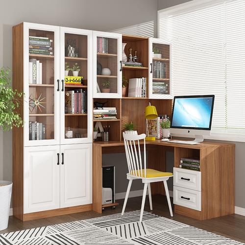 台式电脑桌定制转角书桌书柜组合家用简约书桌书架一体写字台学生