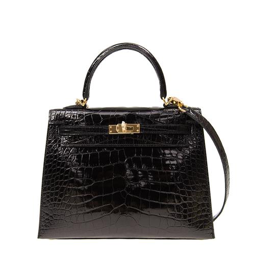 全新hermes 爱马仕 手袋 kelly 25 89 黑色 鳄鱼皮 金