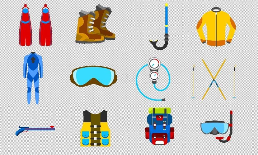 卡通运动装备卡通登山装备卡通潜水装备卡通游泳装备潜水服潜水眼镜