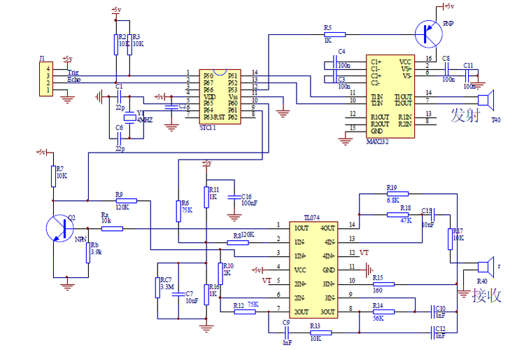 hcsr04超声波电路原理图免费下载