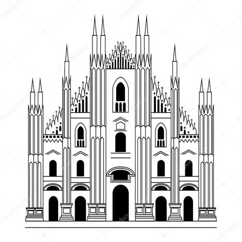 哥特式建筑.矢量手绘制的插图