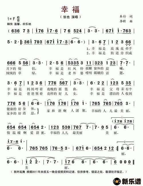 歌曲幸福的简谱歌谱下载