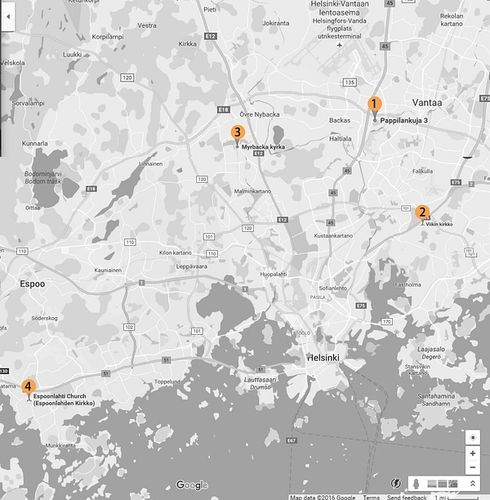 20世纪芬兰建筑旅游坐标表格(二) 艾斯堡espoo和赫尔辛基其他地区