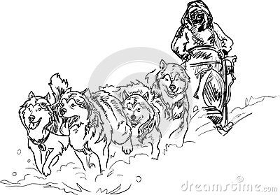 狗拉雪橇简笔画冬天