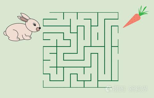 摄图新视界 插画 动物 儿童迷宫游戏.帮助兔子得到胡萝卜.eps