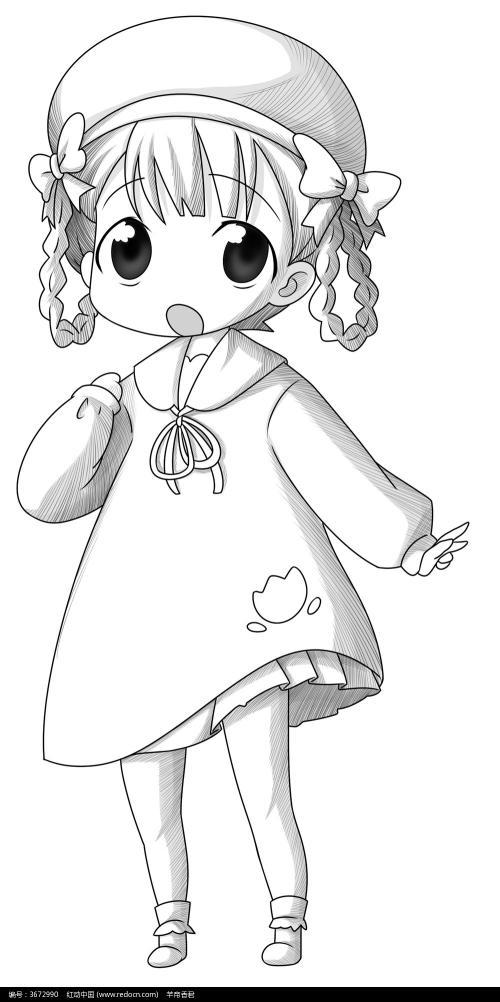 手绘素材动漫人物线稿可爱滴小女孩insalustrations仅作分享练