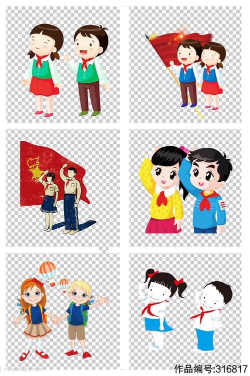 红领巾少先队员手绘人物