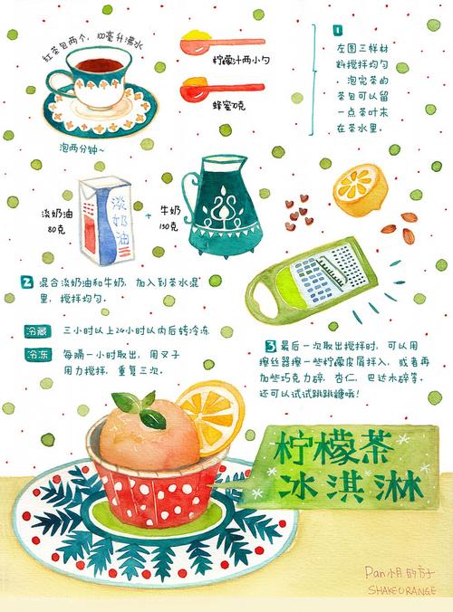 水彩食物 柠檬茶冰淇淋制作过程【?