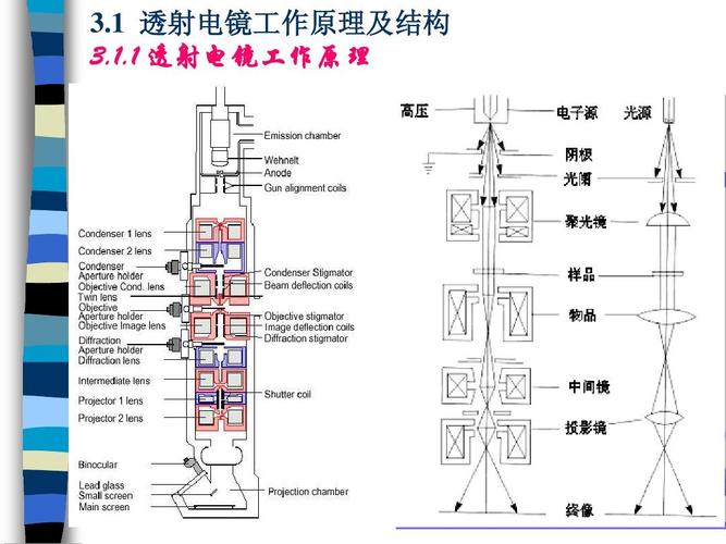 1 透射电镜工作原理及结构 3.1.1 透射电镜工作原理