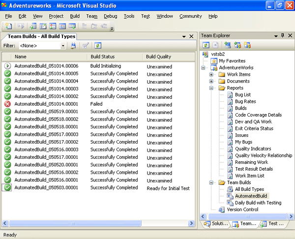 running and viewing builds in visual studio 2005