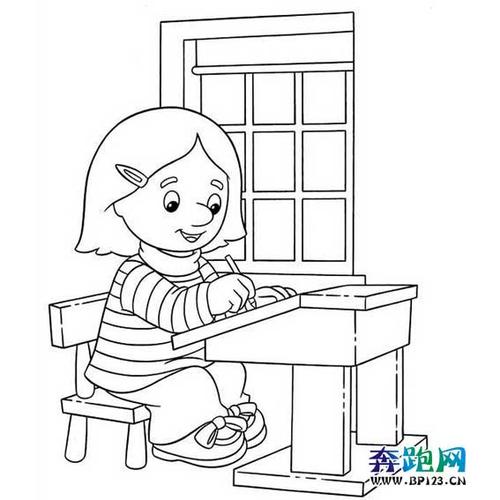 小女孩写作业简笔画