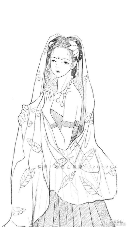 超美的古风人物线稿超美的小姐姐简单易学画起来呀