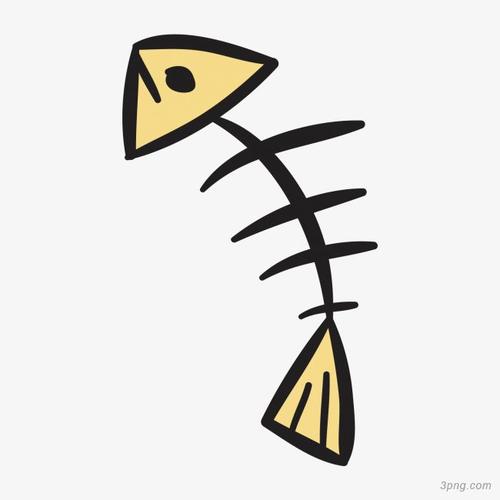 卡通黄色鱼骨png素材透明免抠图片-卡通手绘