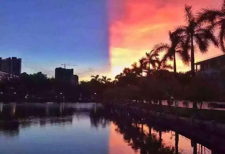 那天的天空一半蓝,一半红,天天吐槽的校园刷屏了整个朋友圈