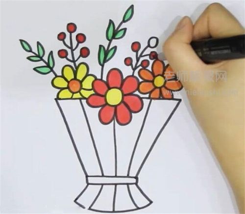 首页 简笔画 植物简笔画    1,首先画出一朵小花,再来画出花束外包装