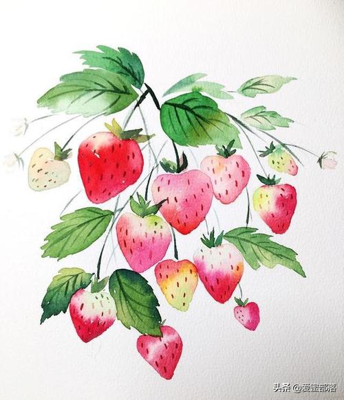 水彩干混技法,甜心草莓
