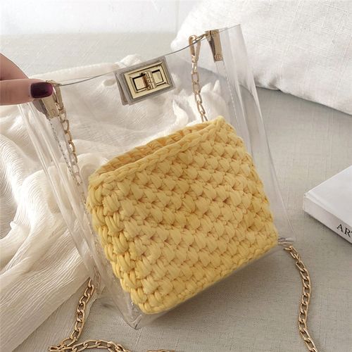 乐织泫雅同款手工编织包包 钩针毛线透明包打发时间