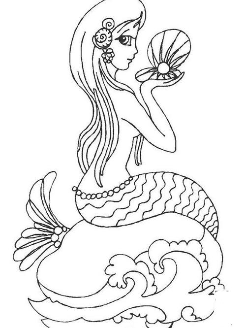高贵的美人鱼简笔画图片_高贵的美人鱼儿童绘画图集 美人鱼简笔画