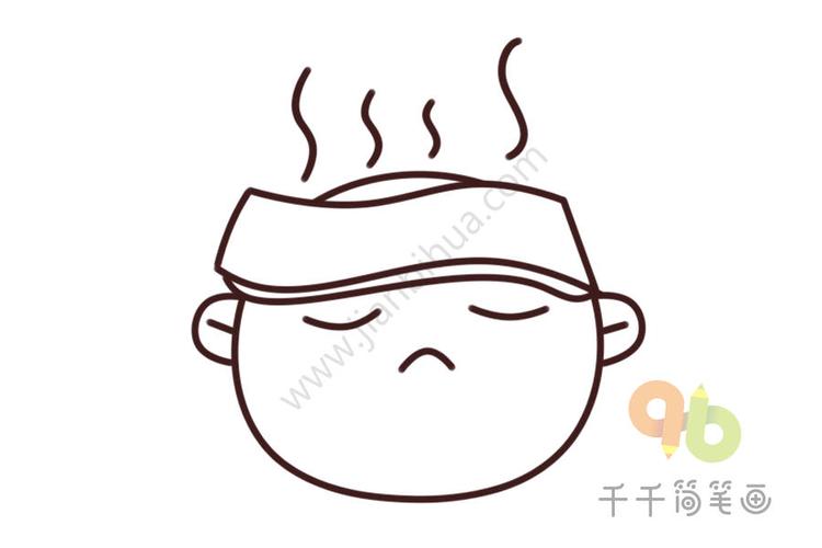 人物表情包简笔画,发烧了好难受~~一起画生病难受的小男孩简笔画吧!