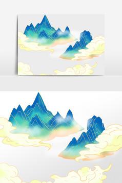 朱红色中国风山水新国潮金钱祥云背景图片