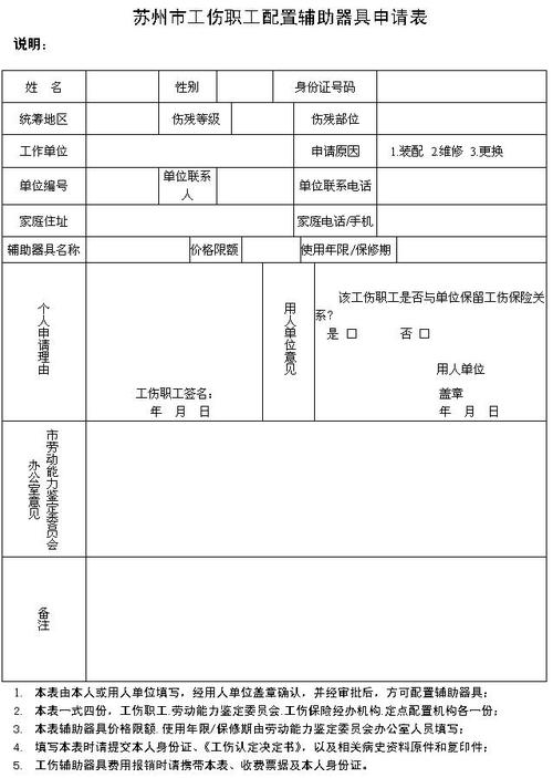 苏州市工伤职工配置辅助器具申请表.doc