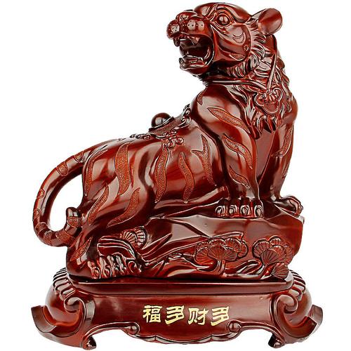老虎摆件客厅装饰礼品办公室大号风水招财工艺品木纹生肖虎吉祥物