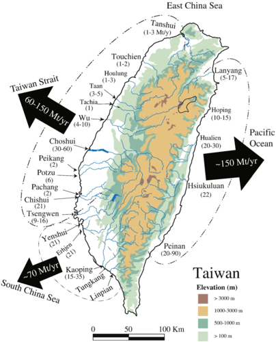 of small mountainous rivers derived sediments into the taiwan