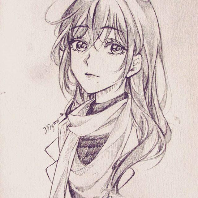 铅笔画漫画人物女孩,用自动铅笔画女孩
