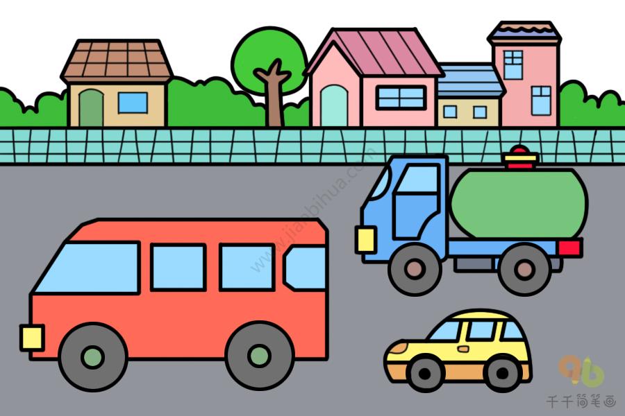 城市的一角 拥挤的马路_儿童画简笔画