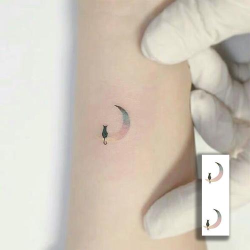 纹身贴男水仿彩色月亮咪ins手腕小图情侣纹身贴女 彩色月亮【发2张】