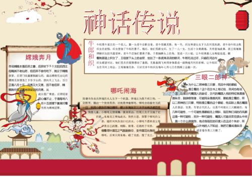 中国神话故事传统文化卡通小报word模板docx2页