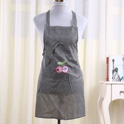 小格子樱桃绣花围裙时尚可爱围裙居家围裙