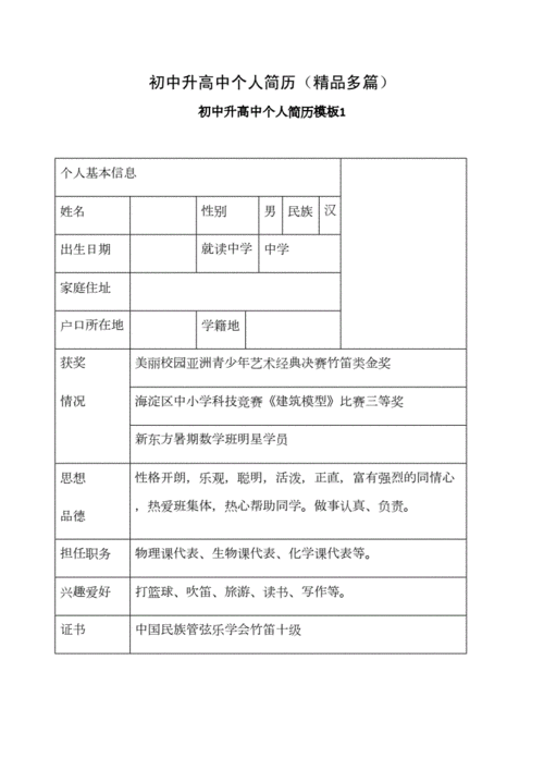 初中升高中个人简历(精品多篇).doc 13页