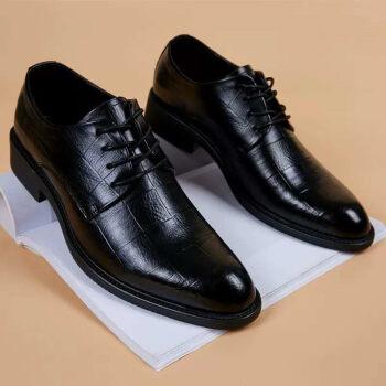 男士皮鞋尖头系鞋带秋冬加绒韩版鞋子商务正装男鞋婚鞋英伦内增高新郎